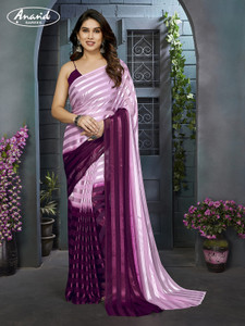 Anand Sarees धारीदार, ओम्ब्रे, सेल्फ डिज़ाइन बॉलीवुड साटन साड़ी