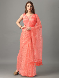 color bucket Polka Print Bollywood Net Saree