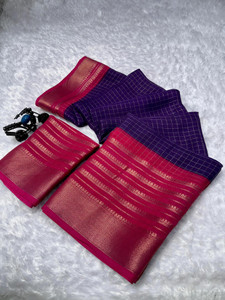RAAVIENTERPRISE Checkered, Woven Mysore Silk Blend Saree