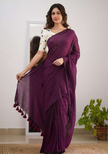 PalSaree Solid/Plain Handloom Khadi, Pure Cotton Saree