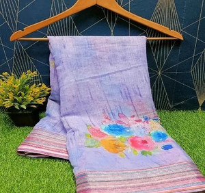 VCREATION Digital Print Bollywood Cotton Linen Saree