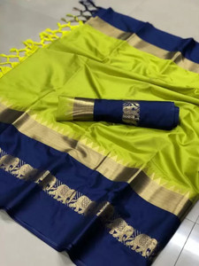 KanjiQueen Woven Kanjivaram Cotton Silk, Silk Blend Saree