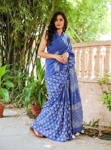 Craftmusium Printed, Color Block, Blocked Printed, Dyed Daily Wear Pure Cotton Saree