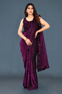 Priniti Digital Print, Color Block, Ombre, Floral Print, Solid/Plain, Checkered Bollywood Lycra Blend Saree