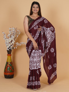 The Familiar Handicrafts Printed, Blocked Printed Bollywood Pure Cotton Saree