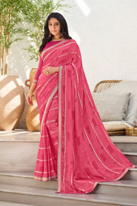 Laxmipati sarees प्रिंटेड साड़ी विथ अटैच्ड ब्लाउज़ शिफॉन साड़ी