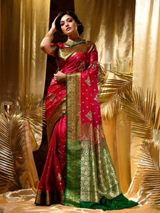 KanjiQueen Woven Banarasi Silk Blend, Pure Silk Saree