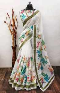 TOPPA Digital Print Bollywood Linen Saree