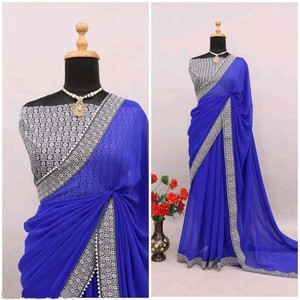 OKTAT Solid/Plain Bollywood Georgette Saree