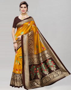 Samah Printed, Geometric Print, Floral Print Kanjivaram Cotton Silk Saree