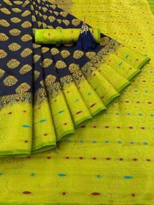 KanjiQueen Woven Kanjivaram Silk Blend, Pure Silk Saree