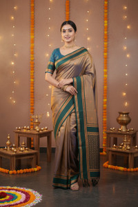 Paramparik Textile Self Design, Woven Paithani Silk Blend Saree
