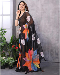 GAVUBAA Printed, Digital Print, Striped Bollywood Georgette Saree