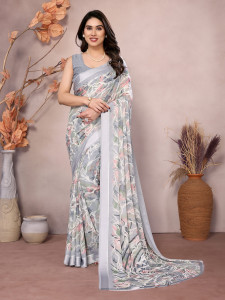 TUSHREE BOUTIQUE Floral Print Bollywood Chiffon Saree