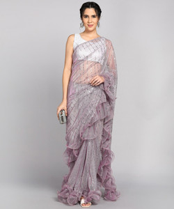 VIVIATRENDZ Geometric Print Bollywood Chiffon Saree