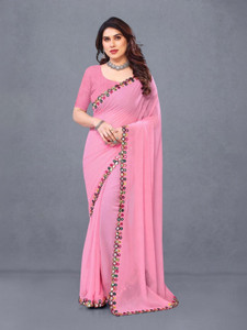 Herink Fashion Solid/Plain Bollywood Georgette Saree