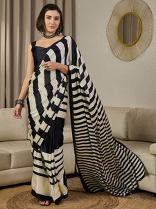 Anouk Rustic Striped Pre Draped Saree Crepe Saree