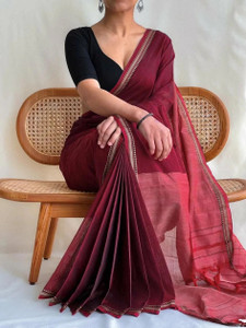 Dixon Solid/Plain Handloom Handloom Cotton Blend Saree