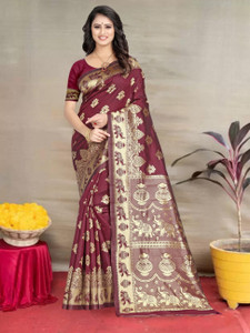Pervas Woven, Self Design Kanjivaram Silk Blend, Cotton Silk Saree