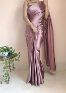 PD CLOTH VILLA Solid/Plain Bollywood Satin, Silk Blend Saree