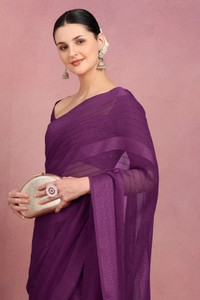 MIRCHI FASHION Solid/Plain, Embellished Bollywood Georgette Saree