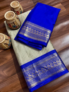Juhi Collection Woven, Solid/Plain Kanjivaram Art Silk, Cotton Silk Saree