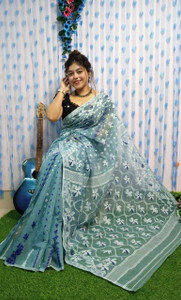 Suliful soft dakhai Woven Jamdani Cotton Silk Saree
