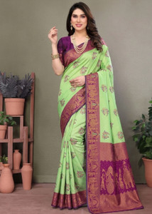 ZILVIRA Woven Kanjivaram Jacquard, Art Silk Saree