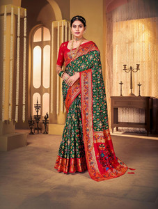 Sareemall Self Design Patola Silk Blend Saree