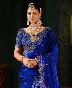 Vivan Fab Embroidered, Embellished Bollywood Jimmy Jimmy, Satin Saree