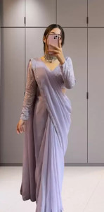 HumanBrights Solid/Plain Bollywood Chiffon, Georgette Saree