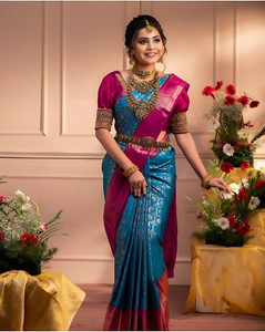 ZILVIRA Woven Kanjivaram Jacquard, Art Silk Saree