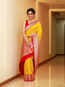 Samah Embellished, Woven, Self Design Kanjivaram Jacquard, Silk Blend Saree