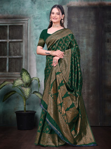 GajGajra Printed Kasavu Silk Blend Saree