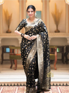 PHEASANT Woven, Embroidered Banarasi Jacquard, Art Silk Saree