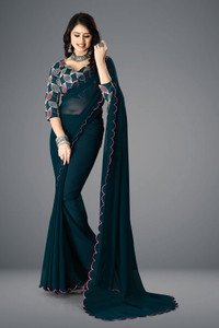 NS WORLD Solid/Plain Bollywood Georgette Saree