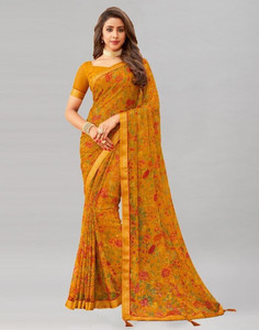 Yipsy Fashion Floral Print, Printed, Embellished Daily Wear Chiffon Saree