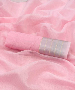 Vikash fab Solid/Plain Kasavu Cotton Linen Saree