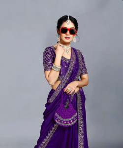 Vivan Fab Embroidered Banarasi Pure Silk, Art Silk Saree