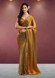 LOROFY Temple Border Bollywood Chiffon, Tussar Silk Saree