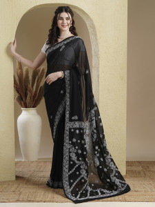 ADA एम्ब्रॉइडरेड लखनऊ चिकनकारी हैंडलूम जोर्जेट साड़ी