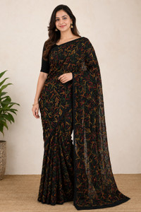 Afia Lucknowi Chikankari Embroidered Lucknow Chikankari Georgette Saree