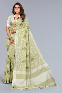 ALAGINI Embroidered Bollywood Cotton Linen Saree