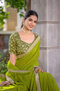 Disha Fashion Embroidered Banarasi Georgette Saree