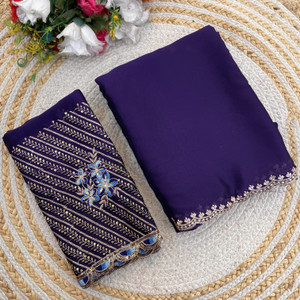 saanvi Solid/Plain, Self Design Bollywood Silk Blend Saree