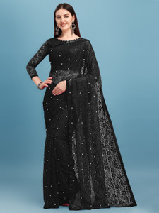 LOROFY Self Design Lucknow Chikankari Net Saree