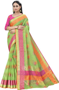 HouseOfCommon Self Design, Woven, Embellished, Temple Border Kota Doria Pure Cotton, Cotton Silk Saree