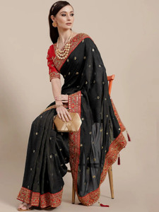 QUEDDY'S Embellished, Embroidered, Self Design, Striped Bollywood Georgette Saree
