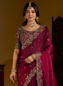 QVIDYA Embroidered Bollywood Jimmy Jimmy, Silk Blend Saree