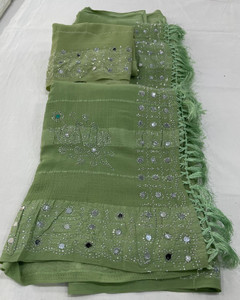 Vichitra Embellished, Embroidered Bollywood Chiffon, Silk Blend Saree